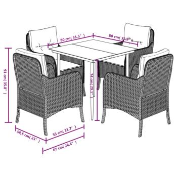 5-tlg. Garten-Essgruppe mit Kissen Schwarz Poly Rattan