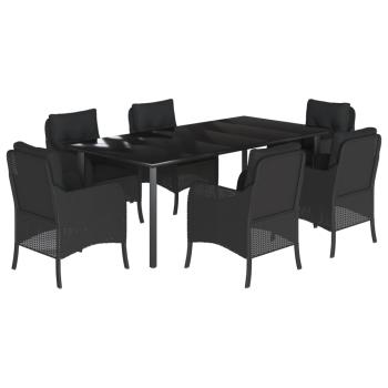 7-tlg. Garten-Essgruppe mit Kissen Schwarz Poly Rattan
