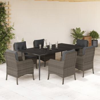 ARDEBO.de - 7-tlg. Garten-Essgruppe mit Kissen Grau Poly Rattan