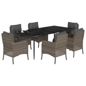 7-tlg. Garten-Essgruppe mit Kissen Grau Poly Rattan