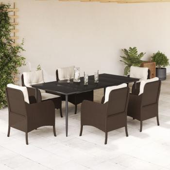 ARDEBO.de - 7-tlg. Garten-Essgruppe mit Kissen Braun Poly Rattan