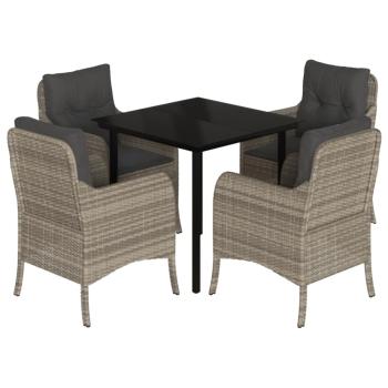 5-tlg. Garten-Essgruppe mit Kissen Hellgrau Poly Rattan