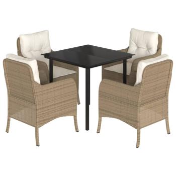 5-tlg. Garten-Essgruppe mit Kissen Beige Poly Rattan