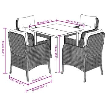 5-tlg. Garten-Essgruppe mit Kissen Beige Poly Rattan