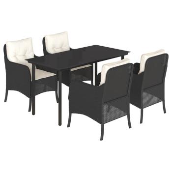 5-tlg. Garten-Essgruppe mit Kissen Schwarz Poly Rattan