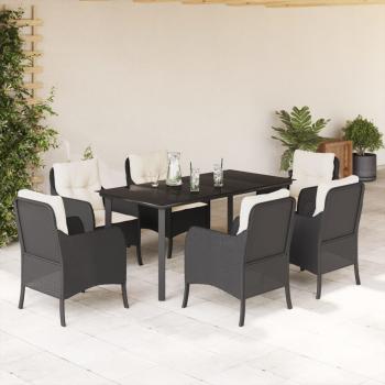 ARDEBO.de - 7-tlg. Garten-Essgruppe mit Kissen Schwarz Poly Rattan