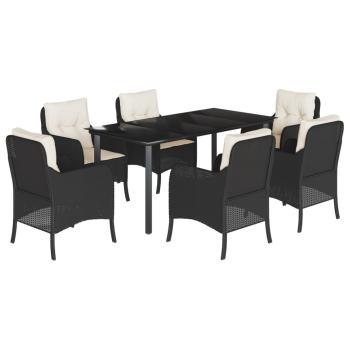 7-tlg. Garten-Essgruppe mit Kissen Schwarz Poly Rattan