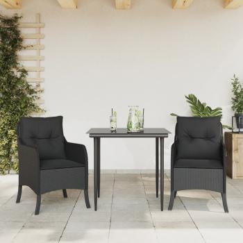 ARDEBO.de - 3-tlg. Garten-Essgruppe mit Kissen Schwarz Poly Rattan