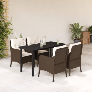 ARDEBO.de - 5-tlg. Garten-Essgruppe mit Kissen Braun Poly Rattan