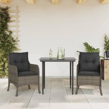 ARDEBO.de - 3-tlg. Garten-Essgruppe mit Kissen Grau Poly Rattan