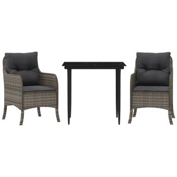 3-tlg. Garten-Essgruppe mit Kissen Grau Poly Rattan