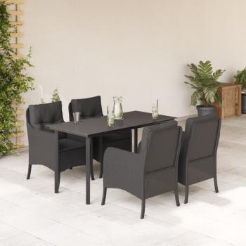 ARDEBO.de - 5-tlg. Garten-Essgruppe mit Kissen Schwarz Poly Rattan