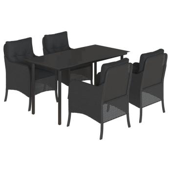 5-tlg. Garten-Essgruppe mit Kissen Schwarz Poly Rattan