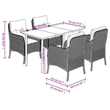 5-tlg. Garten-Essgruppe mit Kissen Schwarz Poly Rattan