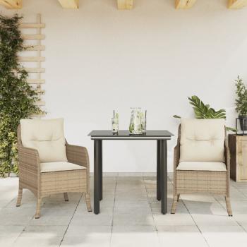 ARDEBO.de - 3-tlg. Garten-Essgruppe mit Kissen Beige Poly Rattan