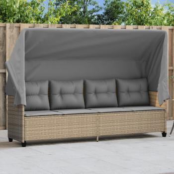 ARDEBO.de - Sonnenliege mit Dach und Kissen Beige Poly Rattan