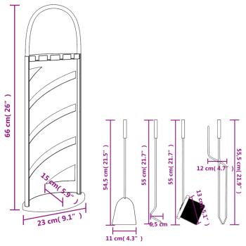 5-tlg. Kaminwerkzeug-Set 23x15x66 cm Stahl