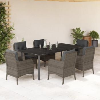 ARDEBO.de - 7-tlg. Garten-Essgruppe mit Kissen Grau Poly Rattan