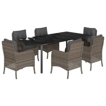 7-tlg. Garten-Essgruppe mit Kissen Grau Poly Rattan