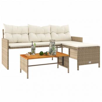 Gartensofa in L-Form mit Tisch und Kissen Beige Poly Rattan