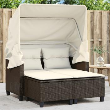 ARDEBO.de - Gartensofa 2-Sitzer mit Dach und Hockern Braun Poly Rattan