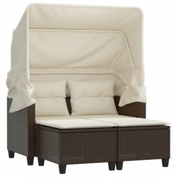Gartensofa 2-Sitzer mit Dach und Hockern Braun Poly Rattan