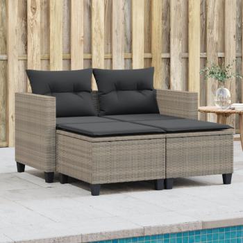 ARDEBO.de - Gartensofa 2-Sitzer mit Hockern Hellgrau Poly Rattan