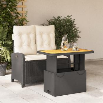 ARDEBO.de - 2-tlg. Garten-Essgruppe mit Kissen Schwarz Poly Rattan