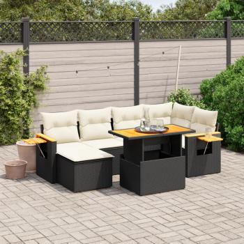 ARDEBO.de - 7-tlg. Garten-Sofagarnitur mit Kissen Schwarz Poly Rattan