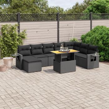 ARDEBO.de - 9-tlg. Garten-Sofagarnitur mit Kissen Schwarz Poly Rattan