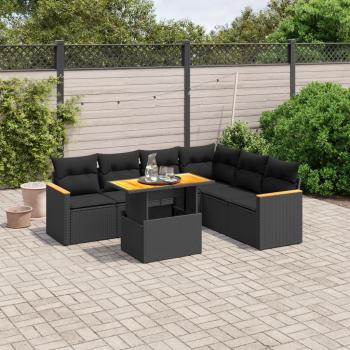 ARDEBO.de - 7-tlg. Garten-Sofagarnitur mit Kissen Schwarz Poly Rattan