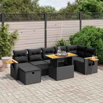 ARDEBO.de - 8-tlg. Garten-Sofagarnitur mit Kissen Schwarz Poly Rattan