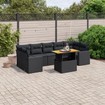 ARDEBO.de - 8-tlg. Garten-Sofagarnitur mit Kissen Schwarz Poly Rattan