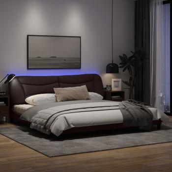 Bettgestell mit LED Dunkelbraun 200x200 cm Stoff