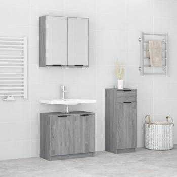 ARDEBO.de - 3-tlg. Badmöbel-Set Grau Sonoma Holzwerkstoff