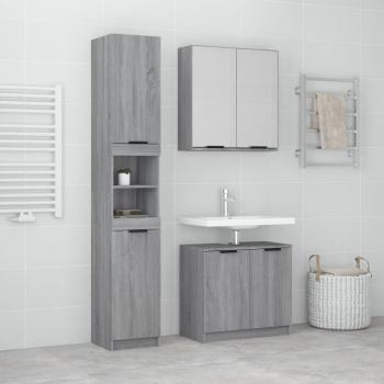 ARDEBO.de - 3-tlg. Badmöbel-Set Grau Sonoma Holzwerkstoff