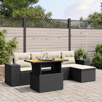 ARDEBO.de - 6-tlg. Garten-Sofagarnitur mit Kissen Schwarz Poly Rattan