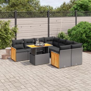 ARDEBO.de - 9-tlg. Garten-Sofagarnitur mit Kissen Schwarz Poly Rattan