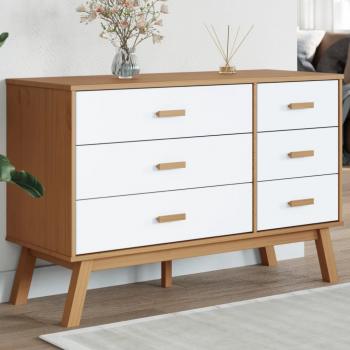ARDEBO.de - Schubladenschrank OLDEN Weiß und Braun Massivholz Kiefer
