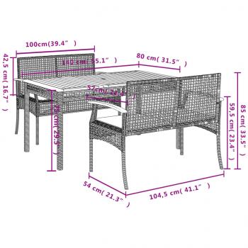 3-tlg. Garten-Essgruppe mit Kissen Beige Poly Rattan
