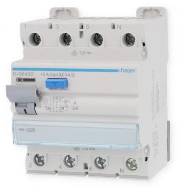 ARDEBO.de Hager CJG640D Fehlerstromschutzschalter 4 polig 10kA 40A 30mA Typ A G