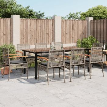ARDEBO.de - 9-tlg. Garten-Essgruppe mit Kissen Grau Poly Rattan