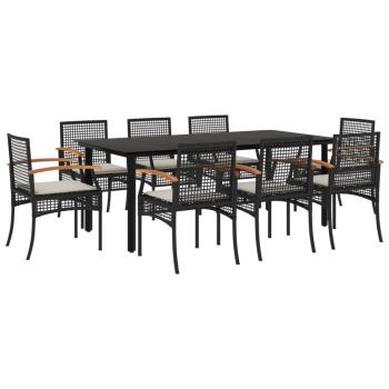 9-tlg. Garten-Essgruppe mit Kissen Schwarz Poly Rattan