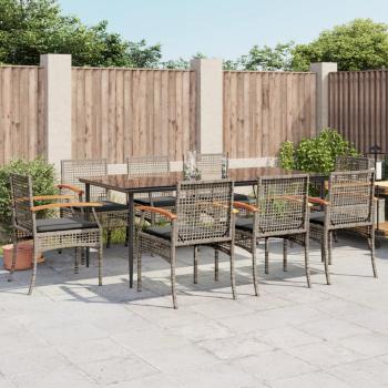 ARDEBO.de - 9-tlg. Garten-Essgruppe mit Kissen Grau Poly Rattan