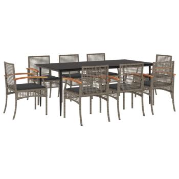 9-tlg. Garten-Essgruppe mit Kissen Grau Poly Rattan