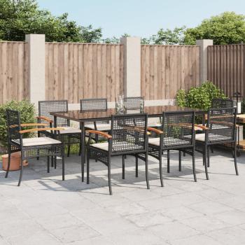 ARDEBO.de - 9-tlg. Garten-Essgruppe mit Kissen Schwarz Poly Rattan