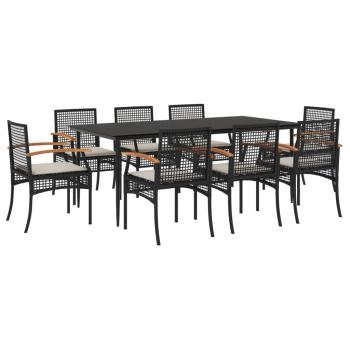 9-tlg. Garten-Essgruppe mit Kissen Schwarz Poly Rattan