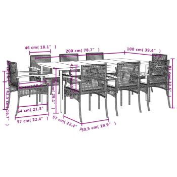 9-tlg. Garten-Essgruppe mit Kissen Schwarz Poly Rattan
