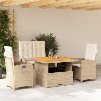 ARDEBO.de - 4-tlg. Garten-Essgruppe mit Kissen Beige Poly Rattan
