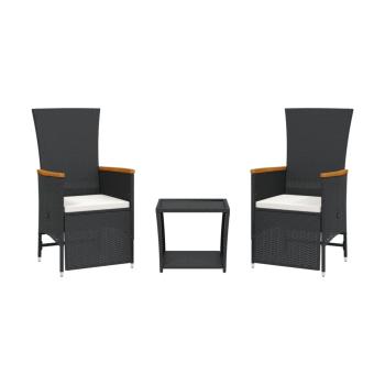 3-tlg. Garten-Essgruppe mit Kissen Schwarz Poly Rattan
